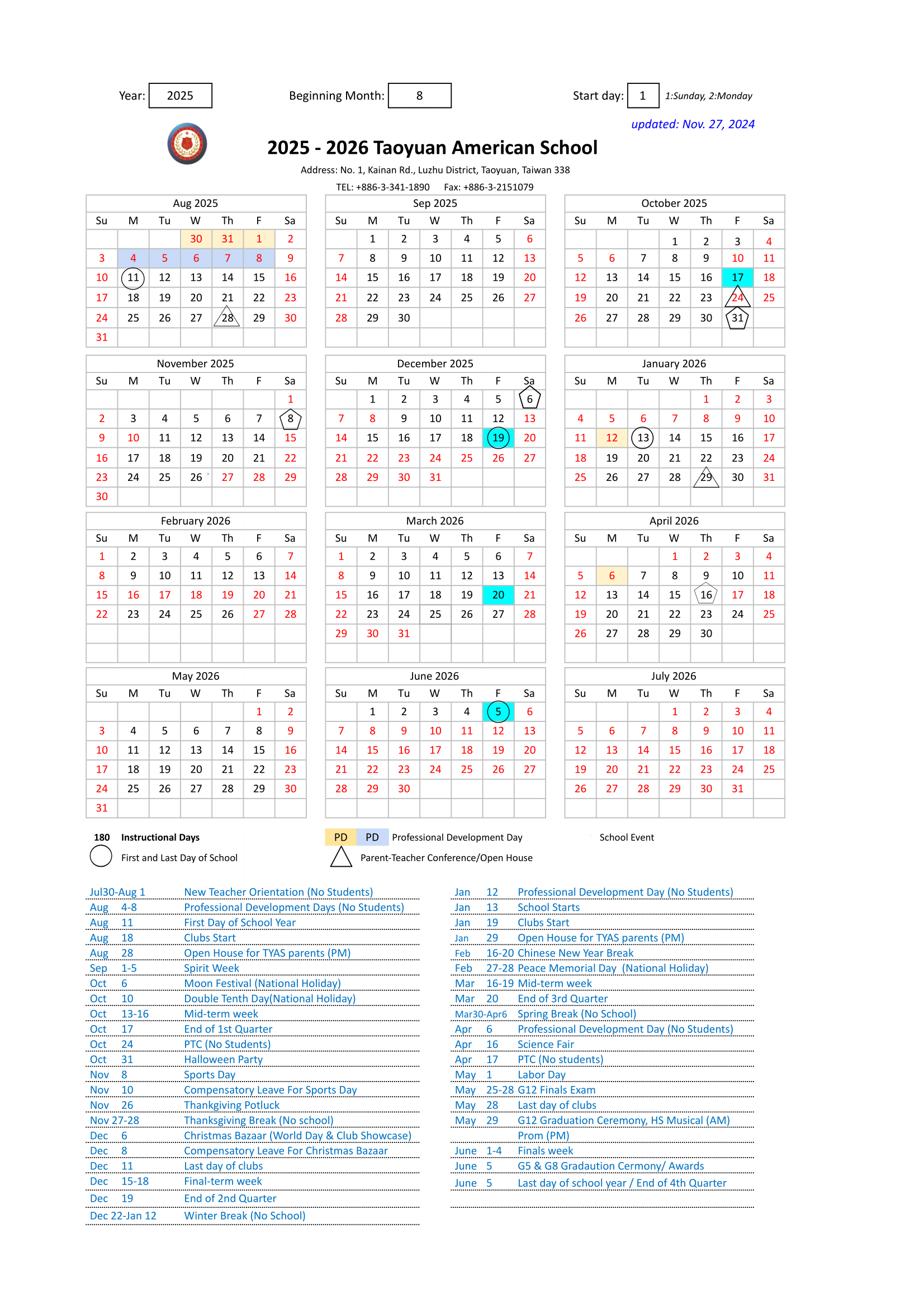 2025-2026 Academic Calendar